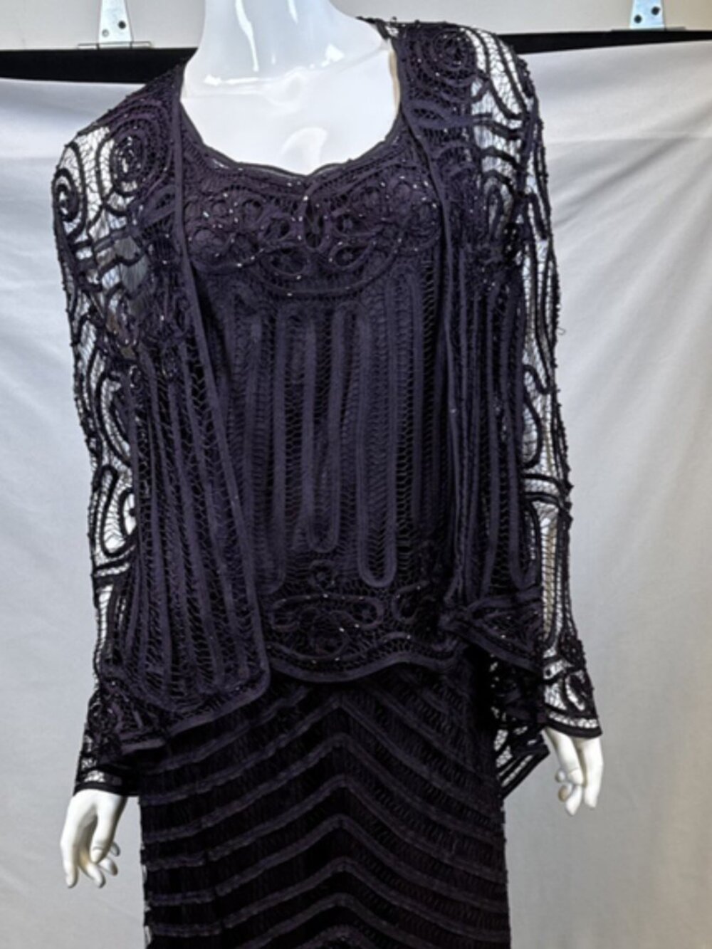 Nina Raynor 3-Piece Plum Dark Purple Silk Blend Lace Evening Formal Wear Small